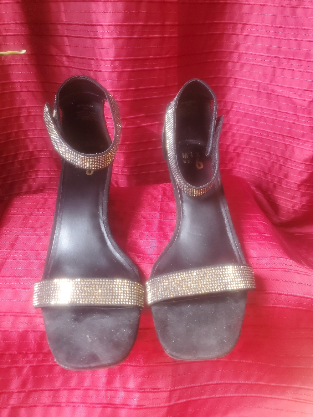 Sparkling Black Ankle-Strap Heels with Rhinestone Accents